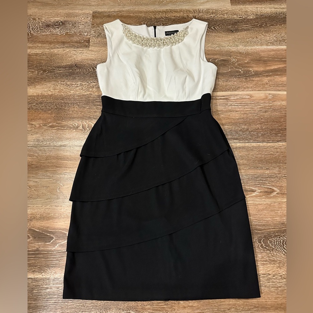 Connected Apparel Tiered Black and White Sheath Dress